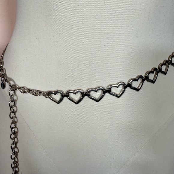 Vintage retro art deco coquette girl silver heart skinny Chain Belt 1980’s main image 11